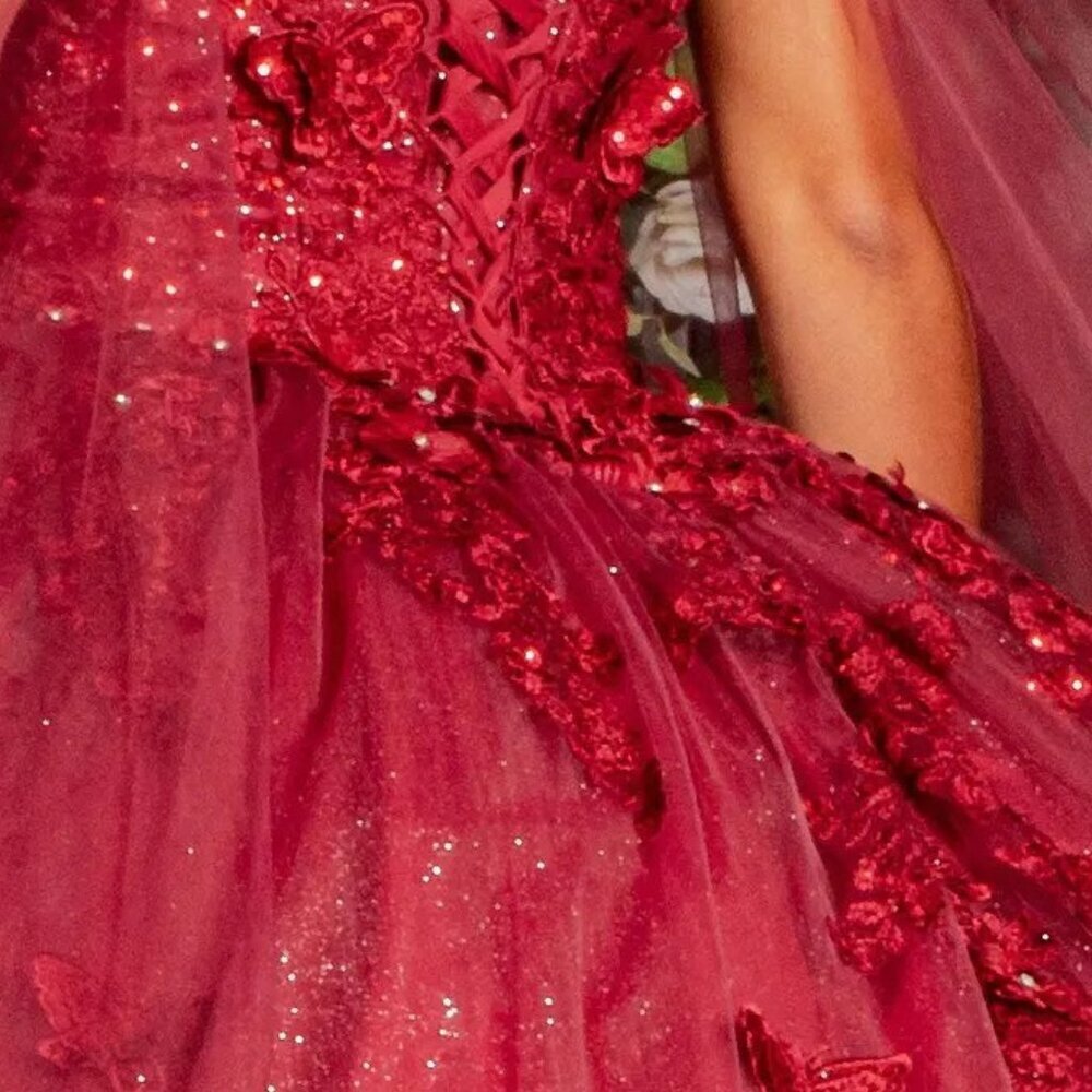 New Off Shoulder Butterfly Embellished Quinceanera Gown w/ Lace Up Back GL3181 - Picture 12 of 13